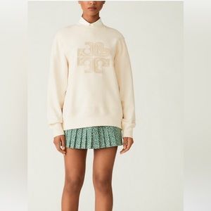 Tory Sport HEAVY FRENCH TERRY HEART LOGO CREWNECK, XS, French Cream, NWOT